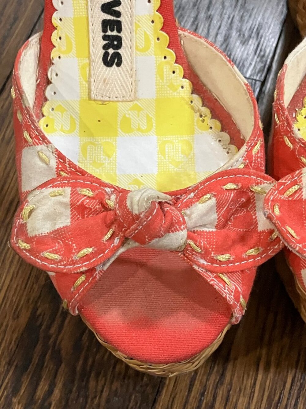 Gwen Stefani Harajuku Lovers Gingham Picnic Basket Weave Wedge Sandal Sz 6 Ants - Picture 13 of 15